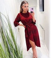 AX Paris Red Leopard Print Tie Waist Midi Dress